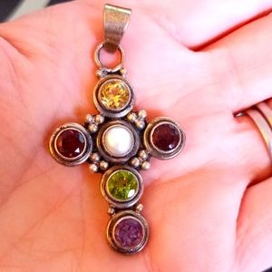 Multicoloured jeweled cross pendant